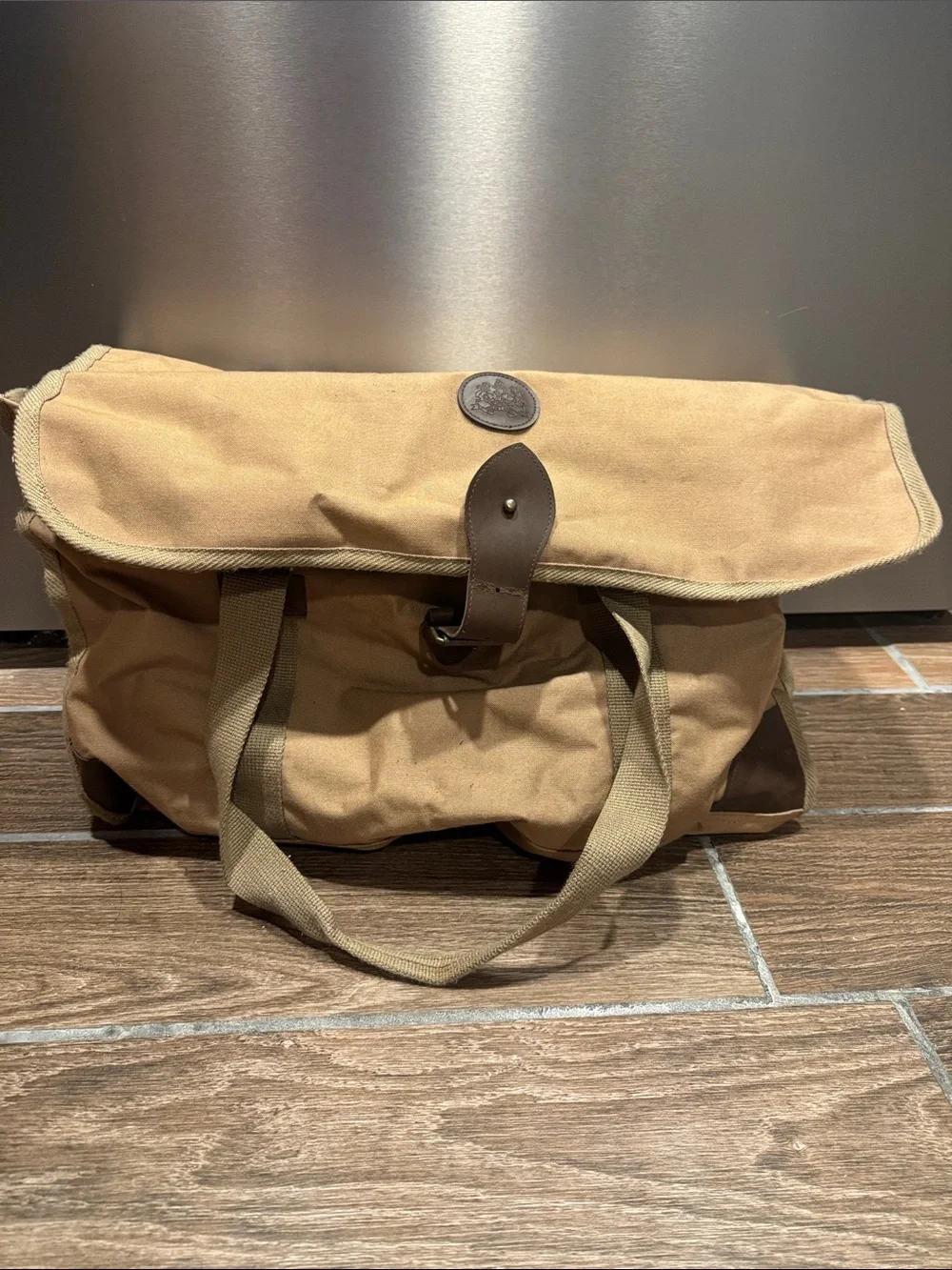 Ralph Lauren Canvas Duffel Bag in Tan with Brown Leather Trim
